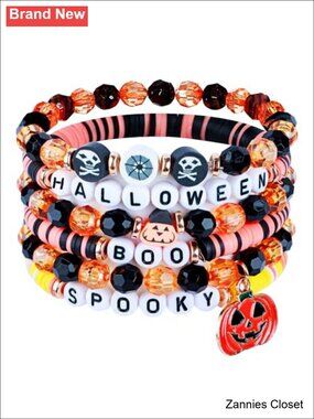 👻 7pc Beaded Friendship Bracelets Stretchable Stackable Halloween Party